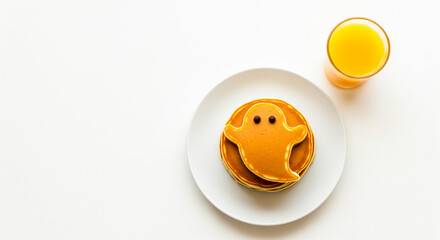Halloween Ghost Pancakes and Orange Juice