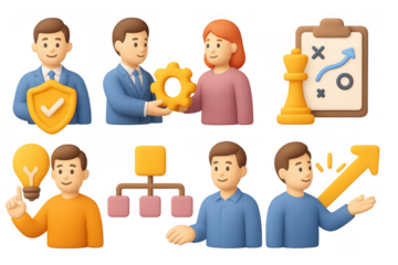 Business strategy and teamwork in 3d design with planning icons