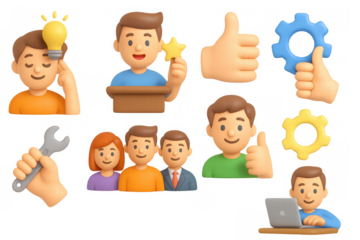 3d icons of creativity, teamwork, and technology