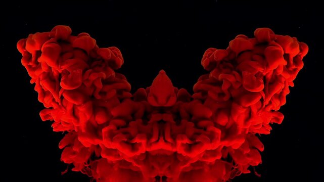 Red devil background. A dangerous red cloud of smoke on a black background. An explosion of blood. A mysterious and ominous mood. Hypnotic shamanic ritual