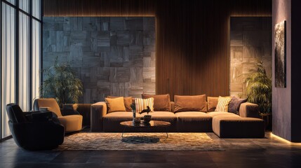 modern living room with a sofa and armchair