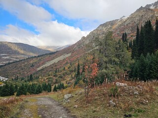 autumn in the mountains In ala Archa National Park Kyrgyzstan 