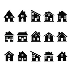 Fototapeta premium Collection of diverse silhouette house icons for real estate and architecture design projects silhouette