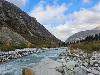 river in the mountains In ala Archa National Park Kyrgyzstan 