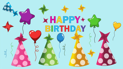 Happy birthday party celebration card with a winter wonderland Christmas illustration design