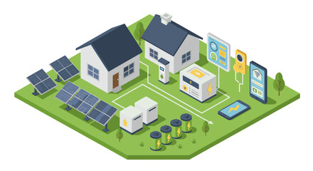Fototapeta premium Renewable energy smart home concept vector illustration in isometric style for technology design
