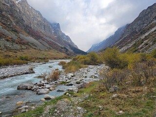 river in the mountains In ala Archa National Park Kyrgyzstan 