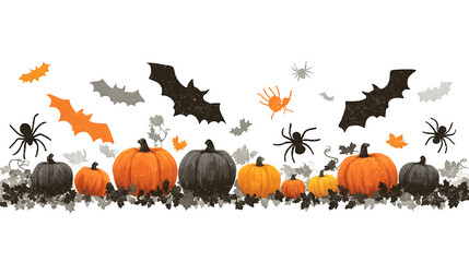 Halloween wall decal set featuring bats, pumpkins, and spiders, isolated on white background