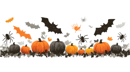 Halloween wall decal set featuring bats, pumpkins, and spiders, isolated on white background