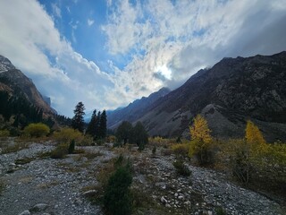 autumn in the mountains In ala Archa National Park Kyrgyzstan 