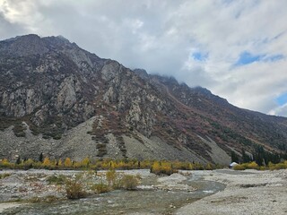 mountain landscape with blue sky In ala Archa National Park Kyrgyzstan 