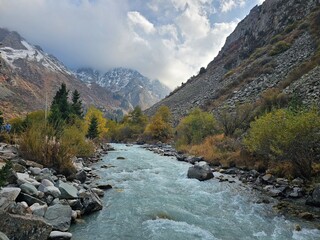 A mountain and a lake view in Ala Archa National Park Kyrgyzstan 