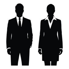 Business professional silhouettes of man and woman in formal attire silhouette