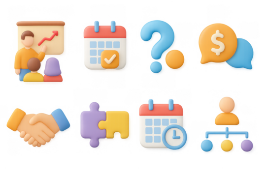 Colorful 3d business icons for financial and project planning