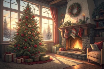 Cozy Living Room with Christmas Morning