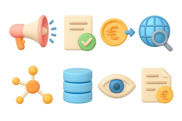 Colorful 3d icons for digital marketing and data analysis concepts
