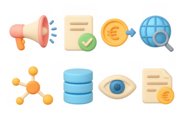 Colorful 3d icons for digital marketing and data analysis concepts