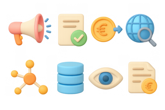 Colorful 3d icons for digital marketing and data analysis concepts - Powered by Adobe