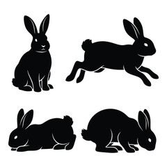 Four silhouettes of rabbits in various poses for creative projects silhouette
