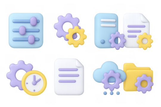 Soft 3d interface elements in pastel colors with gradient glow effect