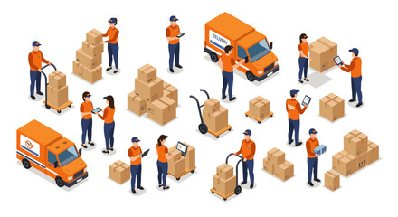 Parcel delivery service vector illustration in isometric style for logistics and shipping designs