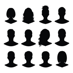 Diverse human head silhouettes collection for profile pictures user avatars and identity representation silhouette