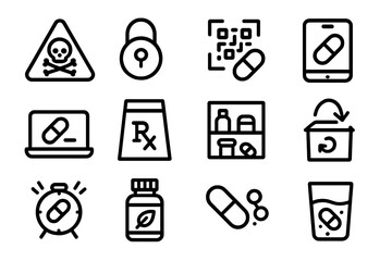 Medicine and pharmacy icons vector illustration in line style for design and print