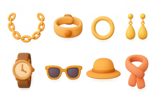 3d fashion accessories: jewelry, watch, sunglasses, hat, scarf collect