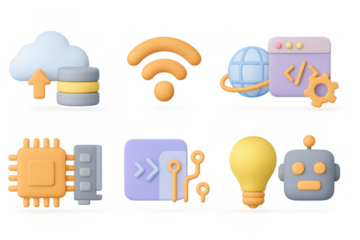 3d cloud computing and technology icons set for digital designs