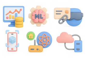 Colorful 3d isometric icons of technology and data concepts