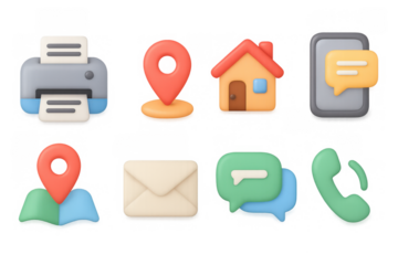 Colorful 3d icons: communication and navigation essentials