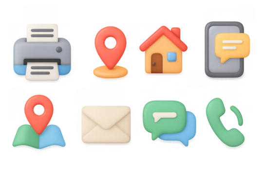 Colorful 3d icons: communication and navigation essentials