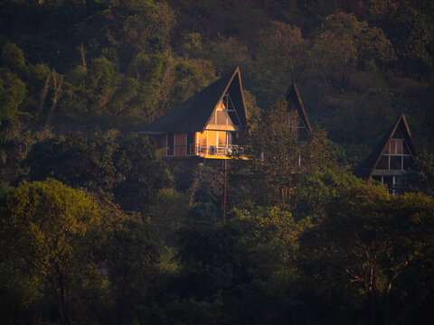 Scenic A-Frame House in Lonavala, Pune at Sunset