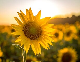 Obraz premium Golden sunflower at sunset