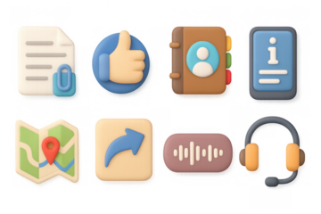 Colorful 3d icons set for apps and websites: navigation, communication