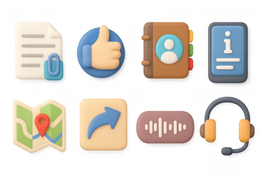 Colorful 3d icons set for apps and websites: navigation, communication