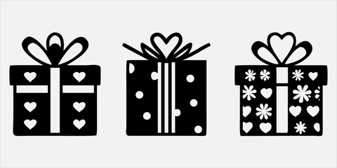 Set of Gift box line icon set. Present pack with editable stroke. Simple outline vector illustration for birthday, christmas, or anniversary celebration. Surprise package symbols. silhouette