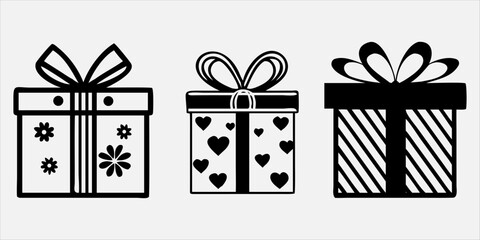 Set of Gift box line icon set. Present pack with editable stroke. Simple outline vector illustration for birthday, christmas, or anniversary celebration. Surprise package symbols. silhouette