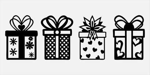 Set of Gift box line icon set. Present pack with editable stroke. Simple outline vector illustration for birthday, christmas, or anniversary celebration. Surprise package symbols. silhouette
