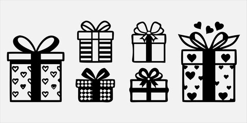 Set of Gift box line icon set. Present pack with editable stroke. Simple outline vector illustration for birthday, christmas, or anniversary celebration. Surprise package symbols. silhouette