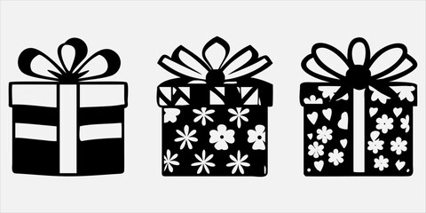 Set of Gift box line icon set. Present pack with editable stroke. Simple outline vector illustration for birthday, christmas, or anniversary celebration. Surprise package symbols. silhouette