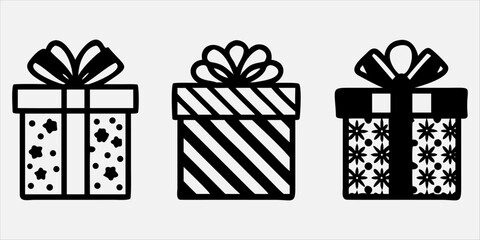 Set of Gift box line icon set. Present pack with editable stroke. Simple outline vector illustration for birthday, christmas, or anniversary celebration. Surprise package symbols. silhouette