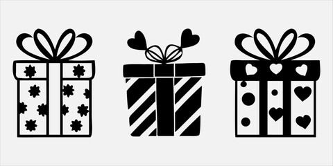 Set of Gift box line icon set. Present pack with editable stroke. Simple outline vector illustration for birthday, christmas, or anniversary celebration. Surprise package symbols. silhouette