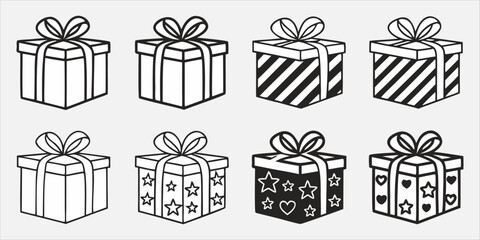 Set of Gift box line icon set. Present pack with editable stroke. Simple outline vector illustration for birthday, christmas, or anniversary celebration. Surprise package symbols. silhouette