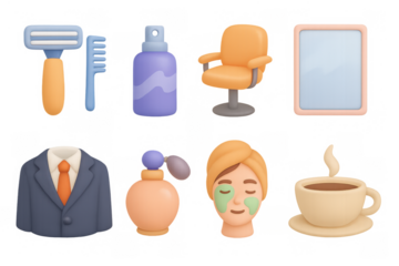 Cozy salon essentials: 3d icons of beauty and relaxation tools
