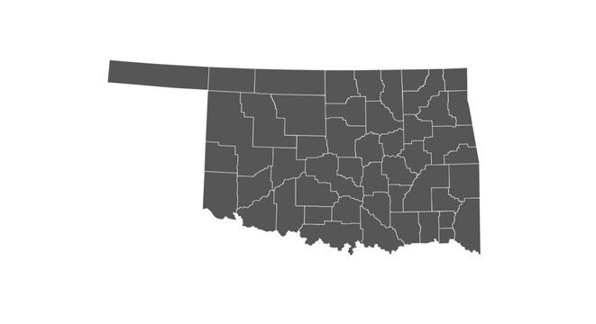 Oklahoma state map with county borders in monochrome