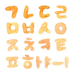 낡은 종이 질감의 빈티지 수채화 한글 자음모음 세트