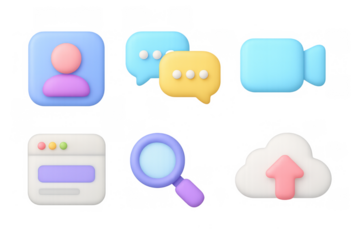 3d pastel icons set: social media and technology elements