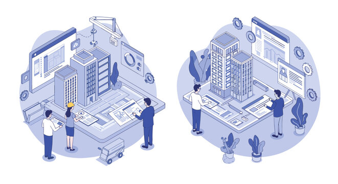 Isometric urban planning: blueprints, 3d models, and innovative designs