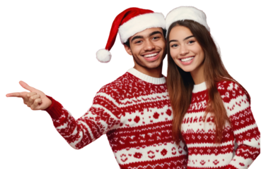 PNG Young couple wearing Christmas sweaters happy background christmas.